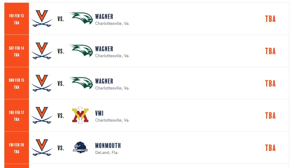 UVA Schedule Baseball
